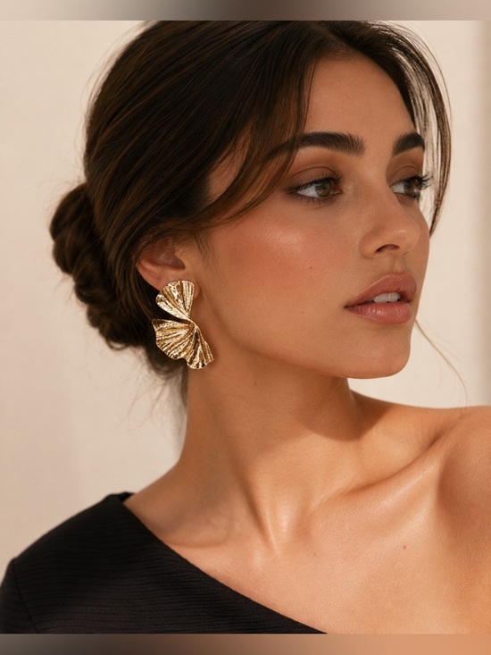 House of Harlow 1960 Jewelry - House of Harlow 1960 Gold Twisted Ginkgo Leaf Statement Earrings